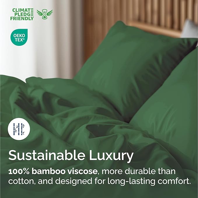 100% Rayon Derived From Bamboo - Bamboo Sheets Cal King Size - Cooling Sheets for Cal King - Ultra Soft Hotel Luxury Bedding - 1 Flat & 1 Fitted & 2 Pillowcases w/ 16 Inch Deep Pockets - Emerald Green