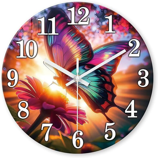 XFM Beautiful Butterfly Wall Clock 12 Inch Battery Operated Flower Clock Silent Non-Ticking Modern Decorative Clocks for Home Kitchen Living Room Bathroom Office