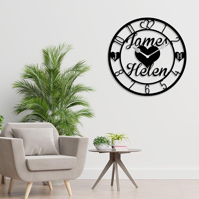 HZYCYYFC Personalized Metal Clock Sign, Custom Metal Clock,Personalized Gift, Black Gold and Silver Color Options, Housewarming Gift, Living Room Decor