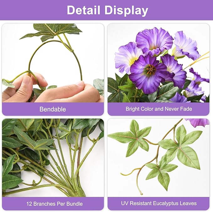 Artificial Fake Flowers Plants for Outdoors Spring Decoration, 2Pcs Faux Petunias with Greenery UV Resistant No Fade, Realistic Silk Flower for Outside Patio Planters Front Porch Window (Purple)