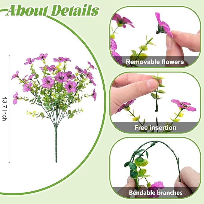 Ammyoo Artificial Flowers for Outdoors Spring Decoration, 12 Bundles Fake Flower Daisy with Realistic Eucalyptus Leaves, Faux Plants for Greenery Boxwood Porch Patio Garden Pot Lawn