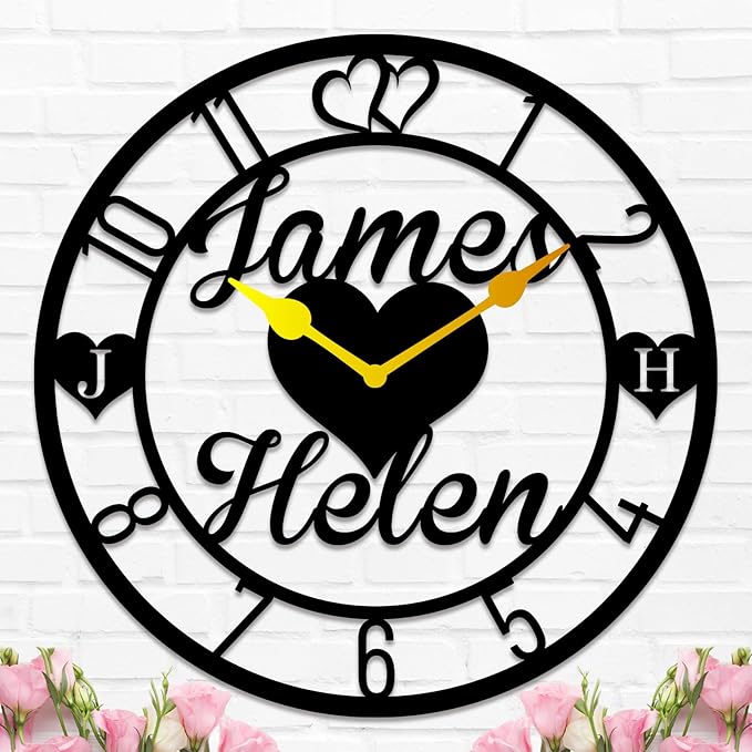 HZYCYYFC Personalized Metal Clock Sign, Custom Metal Clock,Personalized Gift, Black Gold and Silver Color Options, Housewarming Gift, Living Room Decor