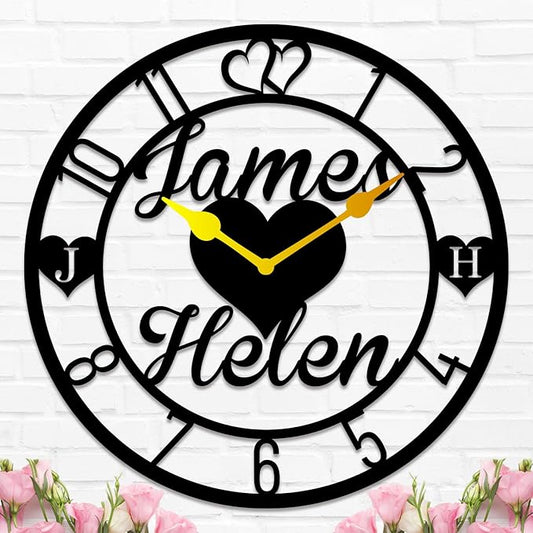 HZYCYYFC Personalized Metal Clock Sign, Custom Metal Clock,Personalized Gift, Black Gold and Silver Color Options, Housewarming Gift, Living Room Decor