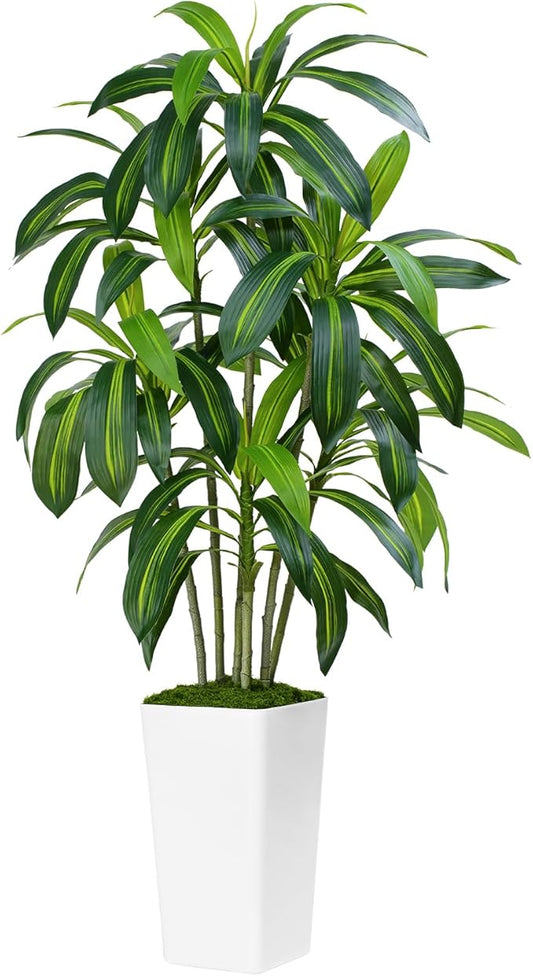 ZEEOZE Dracaena Plant Artificial Tree 5Ft Tall Fake Tropical Floor Plants Potted Artificial Silk Tree Leaf Faux Trees White Tall Planter for Home Office Living Room Indoor Outdoor Decor