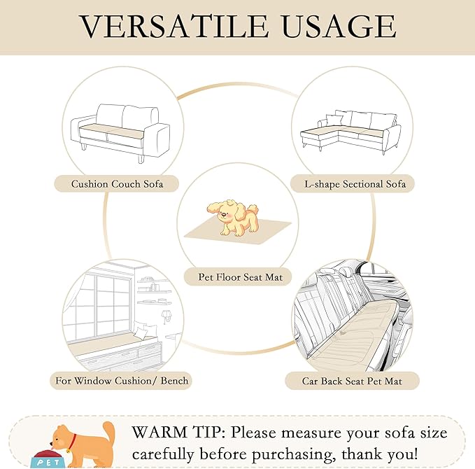 MYSKY HOME Couch Cover for Dogs Washable, Dog Sofa Couch Covers,Washable Non-Slip Couch Sofa Cover Protector Dog Mat for 3 Cushions and Sofas(Cream,27.6" x 82.7")