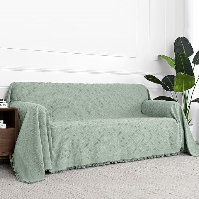 MYSKY HOME Couch Cover Sage Green Sofa Covers, Sectional Couch Covers for 2 Cushion Couch, Geometrical Couch Cover Living Room Sofa Throws Sofa Slipcovers for Pets, Dogs(X-Large, 91" x 118", Sage)