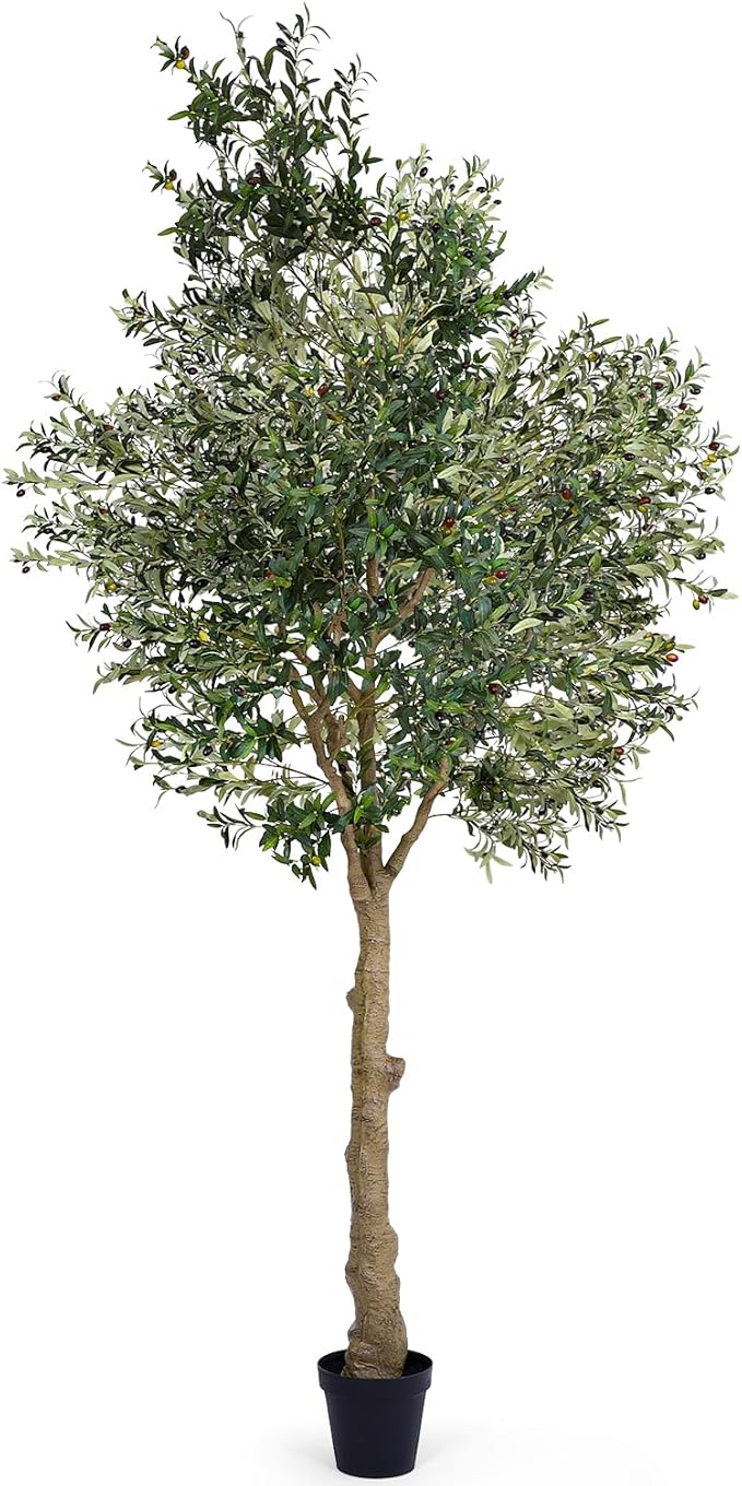 Jocoevol Artificial Olive Tree 10FT, Indoor Fake Silk Plant with Realistic Trunk, Leaves, Fruits and White Planter, Faux Potted Tree for Home Decor and Housewarming Gift, 1 Pack