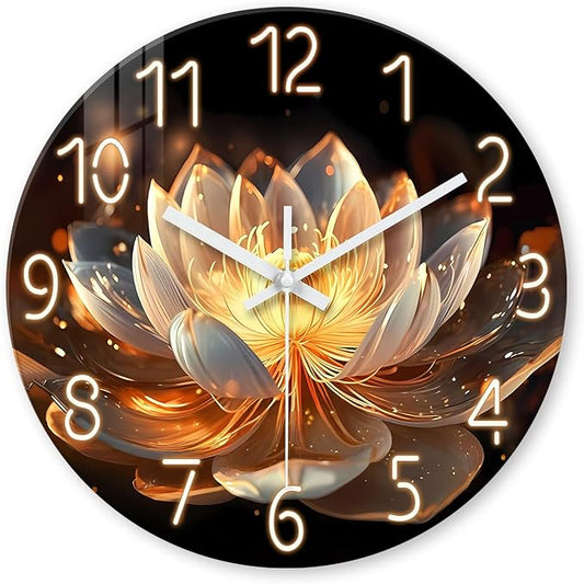 XFM Lotus Flower Wall Clock 12 inch Round Silent Wall Clocks Battery Operated Modern Floral Decorative Wall Clock for Bedroom Kitchen Living Room Bathroom