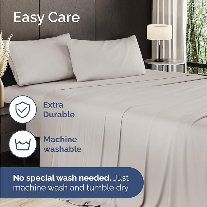 100% Rayon Derived From Bamboo - Bamboo Sheets Cal King Size - Cooling Sheets for Cal King - Ultra Soft Hotel Luxury Bedding - 1 Flat & 1 Fitted & 2 Pillowcases with 16 Inch Deep Pockets - Light Grey