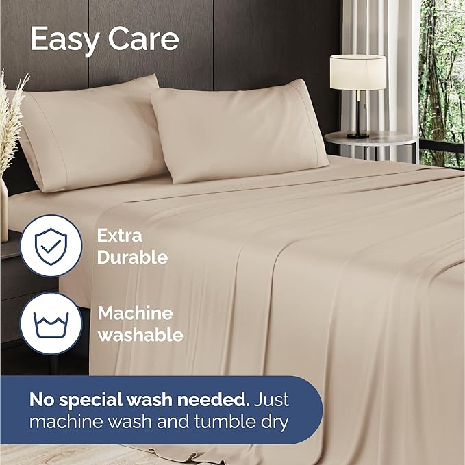 100% Rayon Derived From Bamboo - Bamboo Sheets Cal King Size - Cooling Sheets for Cal King - Soft, Breathable & Hotel Luxury Bedding - 1 Flat & 1 Fitted & 2 Pillowcases w/ 16 Inch Deep Pockets - Wheat