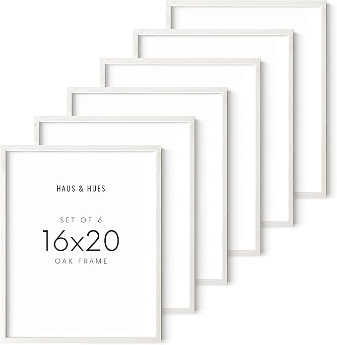 HAUS AND HUES White Oak Wood 16x20 Picture Frames - Set of 6, Gallery Frames for Posters and Wall Art