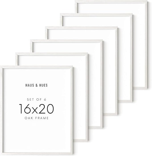 HAUS AND HUES White Oak Wood 16x20 Picture Frames - Set of 6, Gallery Frames for Posters and Wall Art