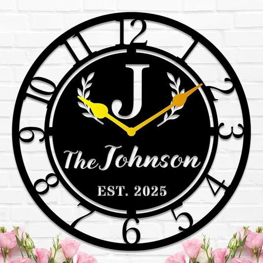 HZYCYYFC Personalized Metal Clock Sign, Custom Metal Clock,Personalized Gift, Black Gold and Silver Color Options, Housewarming Gift, Living Room Decor