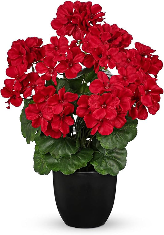 Briful 17” Geraniums Artificial Flowers Realistic Potted Plant – Red Fake Geraniums for Outdoors, Artificial Outdoor Plants for Indoor Home Decor, Farmhouse Table Centerpiece Decoration