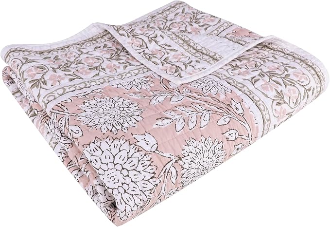 Levtex Home Adare Blush Quilted Throw - (50x60in.) - Floral - Blush White - Reversible - Cotton