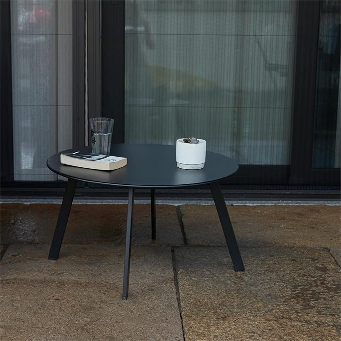 Meluvici Outdoor Side Table, Outdoor/Indoor Metal Steel Patio Coffee Table, Round Weather Resistant Anti-Rust (Black)