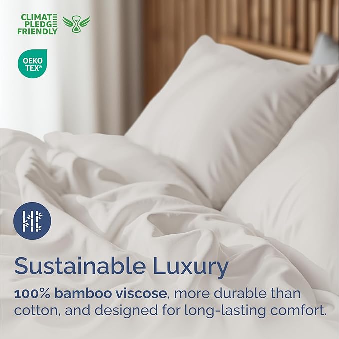 100% Rayon Derived From Bamboo - Bamboo Sheets Cal King Size - Cooling Sheets for Cal King - Ultra Soft Hotel Luxury Bedding - 1 Flat & 1 Fitted & 2 Pillowcases with 16 Inch Deep Pockets - Light Grey