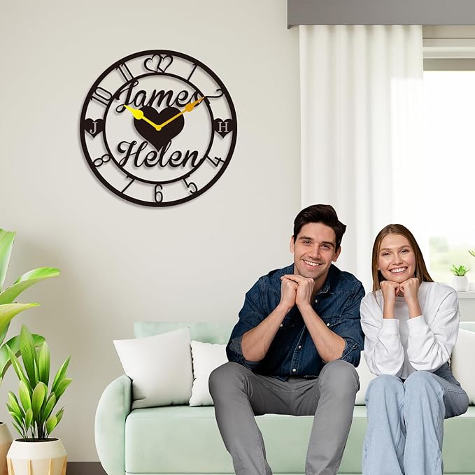 HZYCYYFC Personalized Metal Clock Sign, Custom Metal Clock,Personalized Gift, Black Gold and Silver Color Options, Housewarming Gift, Living Room Decor