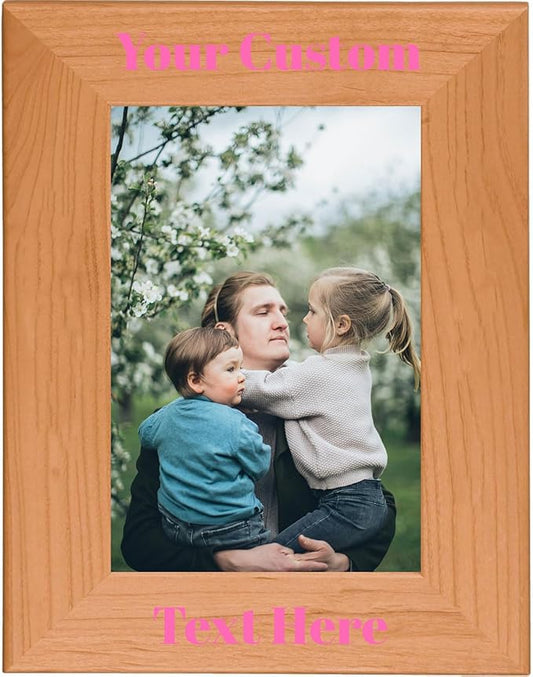 Hot Pink, Personalized 5x7 Portrait Photo Frame – UV Printed Alder Picture Frame, Custom Wood Picture Wooden Frame for Desk or Wall – Gift for Family, Friends, Coworkers