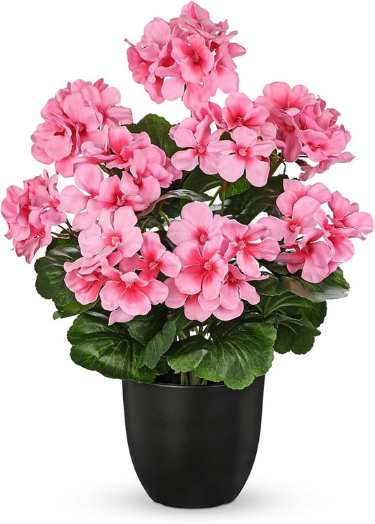 Briful 17” Geraniums Artificial Flowers Realistic Potted Plant – Pink Fake Geraniums for Outdoors, Silk Flowers Artificial Outdoor Plants for Indoor Home Decor, Farmhouse Table Centerpiece Decoration