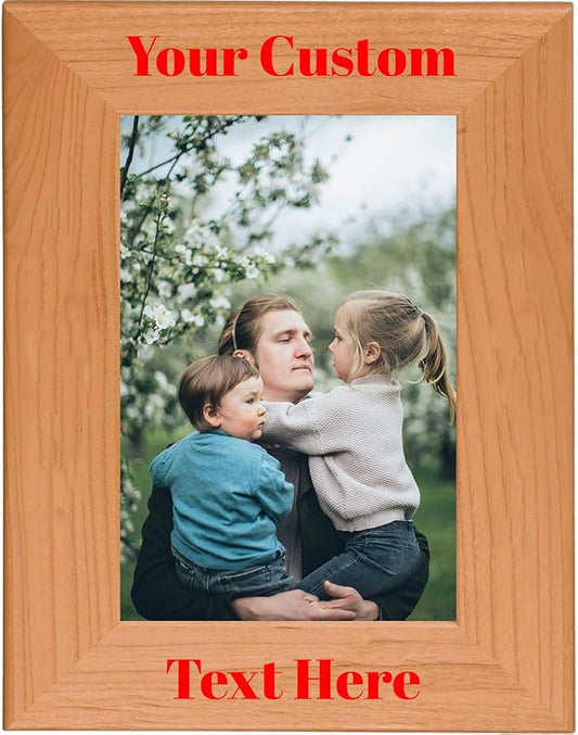 Red, Personalized 5x7 Portrait Photo Frame – UV Printed Alder Picture Frame, Custom Wood Picture Wooden Frame for Desk or Wall – Gift for Family, Friends, Coworkers