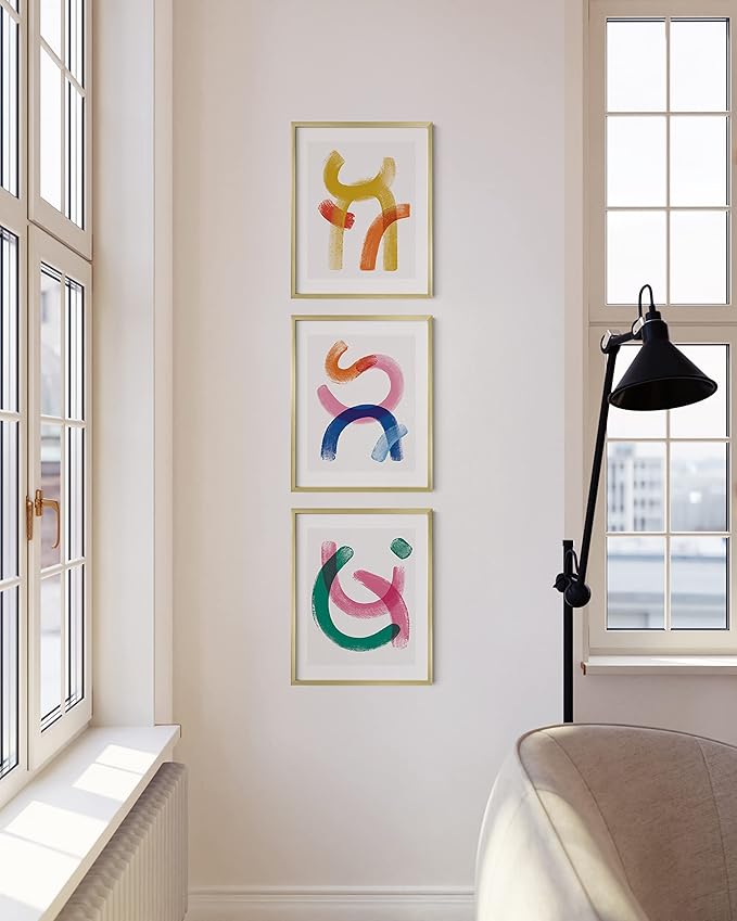 HAUS AND HUES 11x14 Gold Picture Frames - Modern Aluminum Wall Art Display - Lightweight 11x14 Frames for Certificates, Photos, Posters - Ready-to-Hang Vertically & Horizontally (Set of 3)