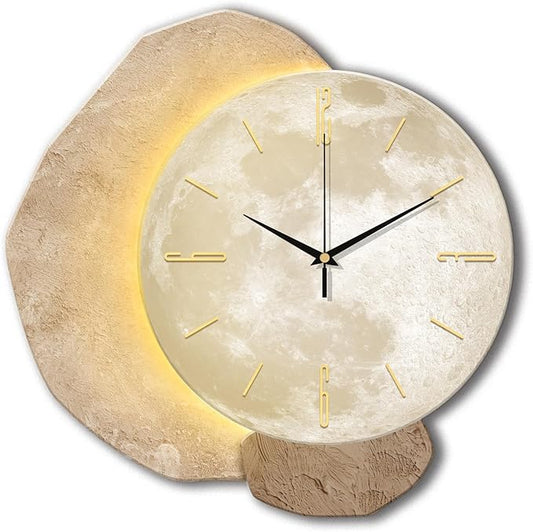 vrzpopi Silent Moon Wall Clock Non Ticking Battery Operated with Adjustable Night Light Operated by USB/Batteries for Living Room Bedroom Decor (Moon)