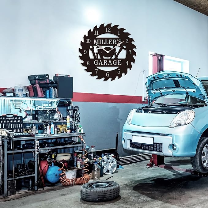 HZYCYYFC Personalized Metal Garage Clock, Custom Metal Workshop Clock,Custom Garage Wall Decor Gift for Father's Day Husband