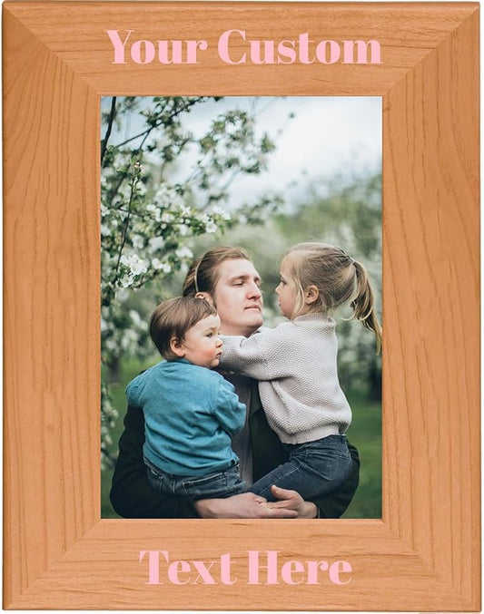 Pink, Personalized 4x6 Portrait Photo Frame – UV Printed Alder Picture Frame, Custom Wood Picture Wooden Frame for Desk or Wall – Gift for Family, Friends, Coworkers