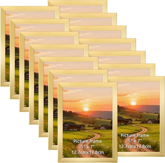 Wtrgas 5x7 Gold Picture Frames Set of 12 for Displaying 5 x 7 Photos, Multi 5x7 Frames Collage for Wall or Tabletop, Horizontal or Vertical Display