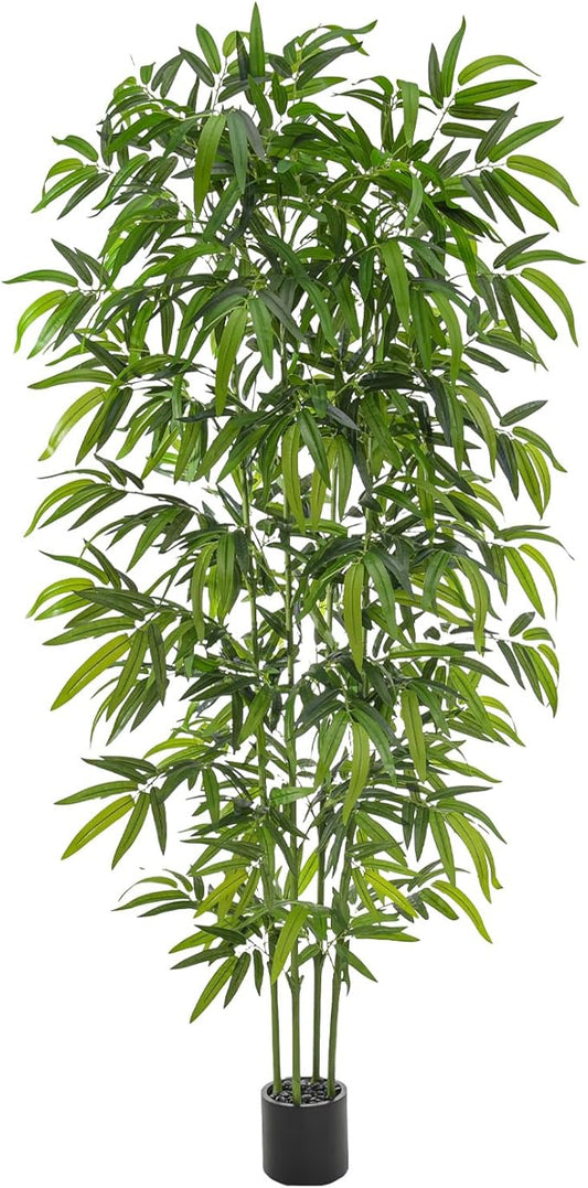 TXABL Artificial Tree Fake Plants, Artificial Bamboo Tree 7FT Tall in Black Potted, Artificial Tree Indoor Decor Bamboo Silk Tree with Natural Wood Trunk, for Home Office Living Room Modern