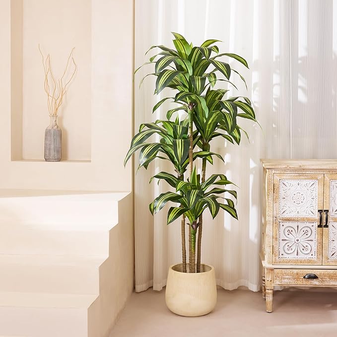 OAKRED Artificial Dracaena Tree 6FT Tall Fake Tree - Faux Indoor Plant with UV Resistant Potted Design - Realistic Large Artificial Plants for Home Living Room Office Decor Indoor