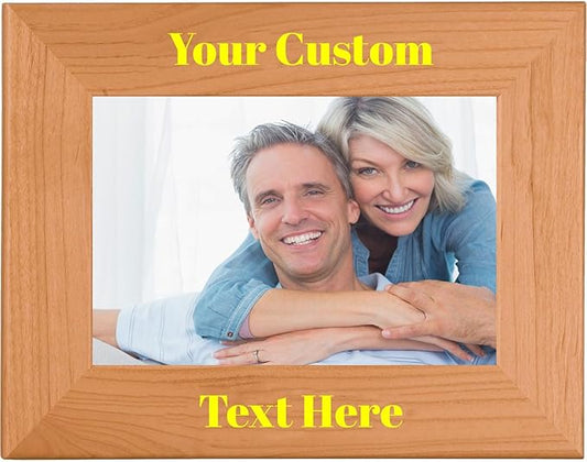 Yellow, Personalized 4x6 Landscape Photo Frame – UV Printed Alder Picture Frame, Custom Wood Picture Wooden Frame for Desk or Wall – Gift for Family, Friends, Coworkers