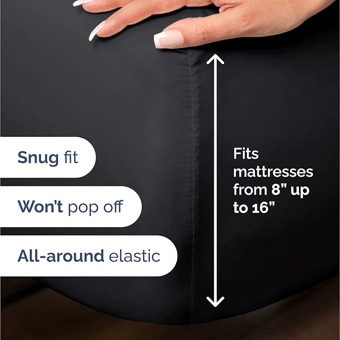 100% Rayon Derived From Bamboo - Bamboo Sheets Cal King Size - Cooling Sheets for Cal King - Soft, Breathable Hotel Luxury Bedding - 1 Flat & 1 Fitted & 2 Pillowcases w/ 16 Inch Deep Pockets - Black