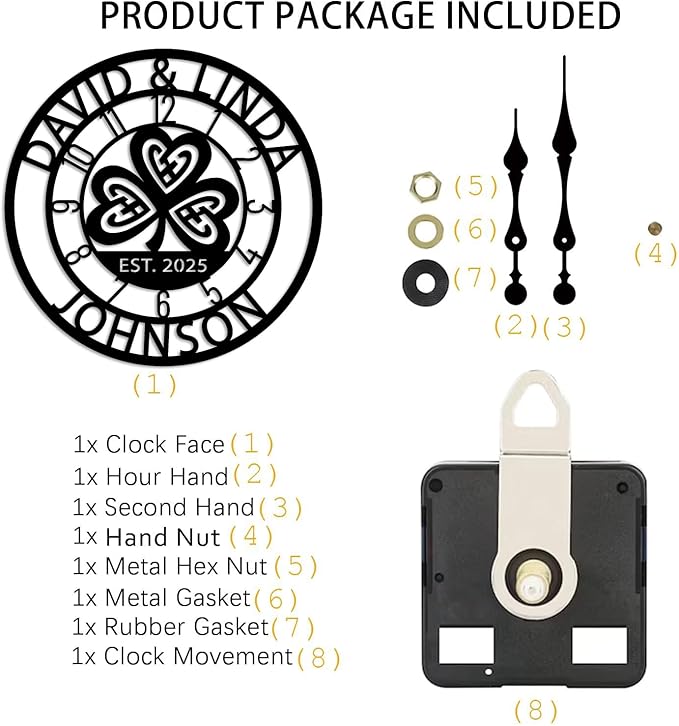 HZYCYYFC Personalized Metal Clock Sign, Custom Metal Clock,Personalized Gift, Black Gold and Silver Color Options, Housewarming Gift, Living Room Decor