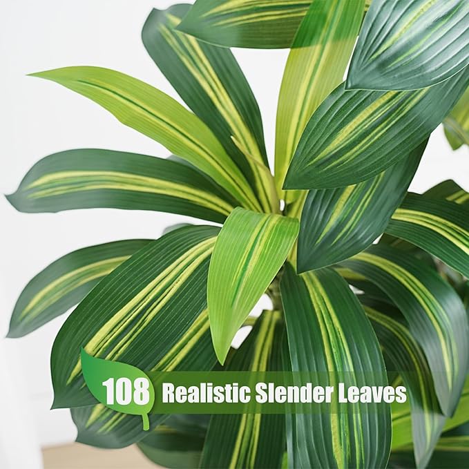 ZEEOZE Dracaena Plant Artificial Tree 6Ft Tall Fake Tropical Floor Plants Potted (Real Touch) Artificial Silk Tree Leaf Faux Trees White Tall Planter for Home Office Living Room Indoor Outdoor Decor