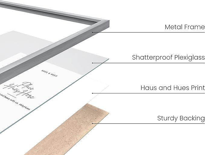 HAUS AND HUES 11x14 Silver Picture Frames - Set of 4 Aluminum Wall Display Frames for Posters, Art Prints, and Certificates (11x14 in, Silver, Set of 4)