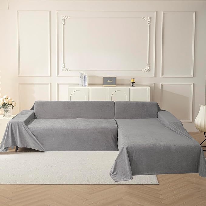 MYSKY HOME Couch Cover Sofa Cover for 2 Cushion Couch, Non-Slip Soft Sofa Slipcover Protector, Sofa Covers Washable, Couch Covers for Sectional Sofa, Sofa Towel for Pet Cat Dog, 71" x 118", Grey