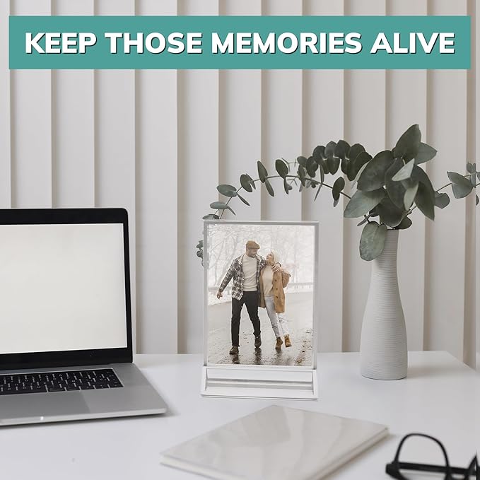 pbf 4x6 Acrylic Picture Frame Display Stand | 4 x 6 Vertical Clear Acrylic Sign Holder | Silver Photo Frame for Table Sign, Tabletop Wedding Sign, Menu, QR Code (6-Pack)