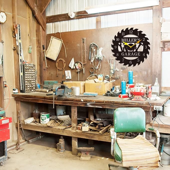 HZYCYYFC Personalized Metal Garage Clock, Custom Metal Workshop Clock,Custom Garage Wall Decor Gift for Father's Day Husband