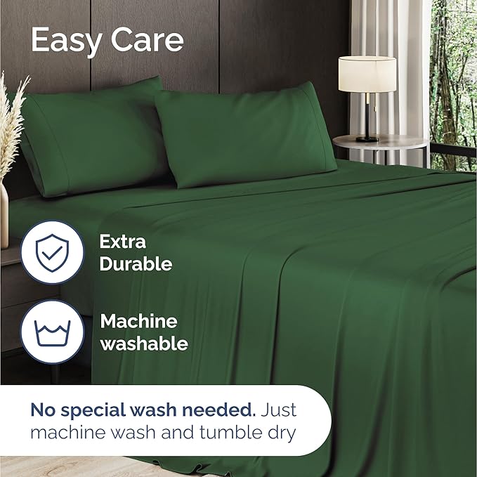 100% Rayon Derived From Bamboo - Bamboo Sheets Full Size - Cooling Sheets for Full - Soft, Breathable & Hotel Luxury Bedding - 1 Flat & 1 Fitted & 2 Pillowcases w/ 16 Inch Deep Pockets - Emerald Green