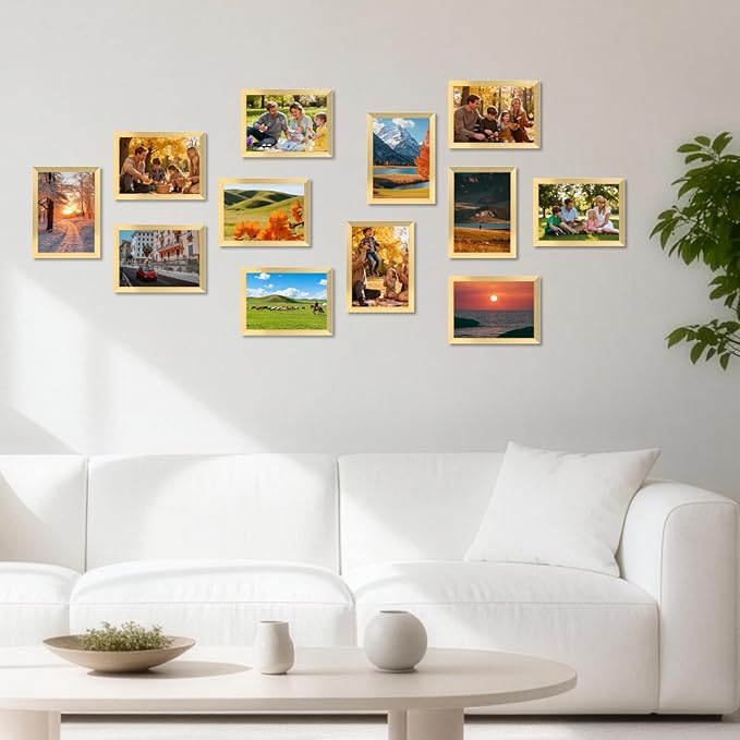 Wtrgas 5x7 Gold Picture Frames Set of 12 for Displaying 5 x 7 Photos, Multi 5x7 Frames Collage for Wall or Tabletop, Horizontal or Vertical Display