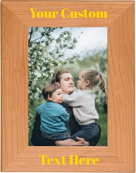 Gold, Personalized 5x7 Portrait Photo Frame – UV Printed Alder Picture Frame, Custom Wood Picture Wooden Frame for Desk or Wall – Gift for Family, Friends, Coworkers