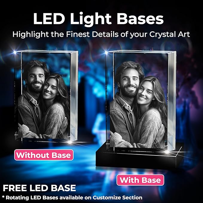 3D innovation Premium 3D Crystal Photo with LED Light Base, Personalized Memorial Gifts for Mom, Dad, Wife, Men, Pets, Rectangle Laser Etched Crystal, Sympathy Gifts for Loss of Loved One