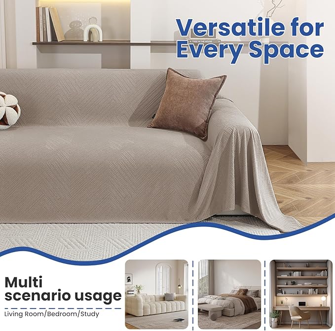 CYCMACO Pet Couch Cover for Dogs, 78"x102", Sofa Covers Washable Geometry, Loveseat Cover for 2 Cushion Sofa, Couch Covers for Sectional L-Shape, Non Slip Dog Furniture Protector, Khaki