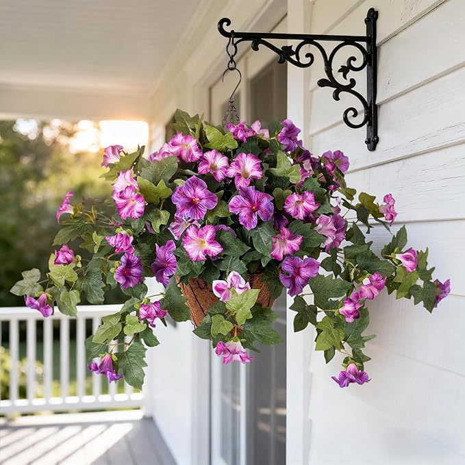 VGNQA 2PCS Artificial Petunia Flowers for Outdoors, Fake Flowers for Outdoor Planters UV Resistant Faux Silk Petunias for Garden Porch Yard Balcony Patio Realistic Home Kitchen Decor(Gradient Purple)