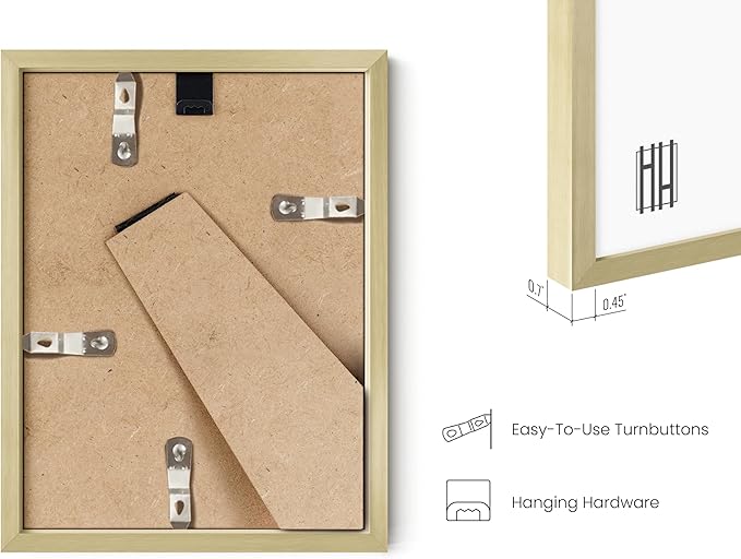 HAUS AND HUES 6x8 Gold Picture Frames - Modern Aluminum Wall Art Display - Lightweight 6x8 Frames for Photos, Prints, Posters - Tabletop or Wall Mount (Set of 3)