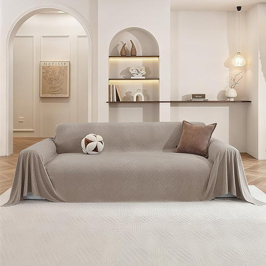 CYCMACO Pet Couch Cover for Dogs, 78"x102", Sofa Covers Washable Geometry, Loveseat Cover for 2 Cushion Sofa, Couch Covers for Sectional L-Shape, Non Slip Dog Furniture Protector, Khaki