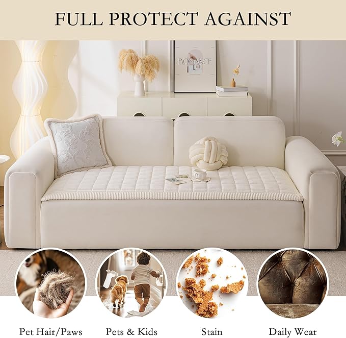 MYSKY HOME Couch Cover for Dogs Washable, Dog Sofa Couch Covers,Washable Non-Slip Couch Sofa Cover Protector Dog Mat for 3 Cushions and Sofas(Cream,27.6" x 82.7")