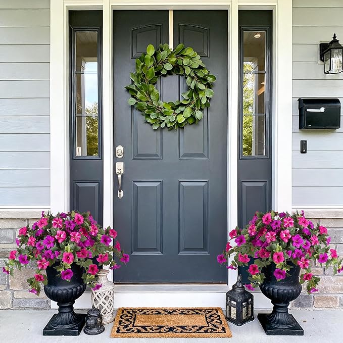 VGNQA Artificial Fake Flowers for Outdoor Spring Decoration, 2PCS Faux Silk Petunias No Fade UV Resistant Flowers for Outside Garden Porch Yard Balcony Patio Realistic Indoor Decor(Fuchsia)